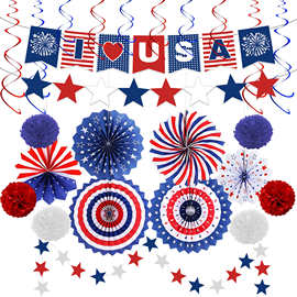亚马逊美国独立日主题派对装饰氛围布置拍照打卡道具拉旗折扇吊旋