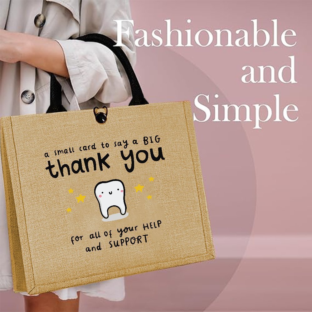 适合跨境带有手提袋野餐信息户外牙医黄麻谢谢和牙齿印花亚麻