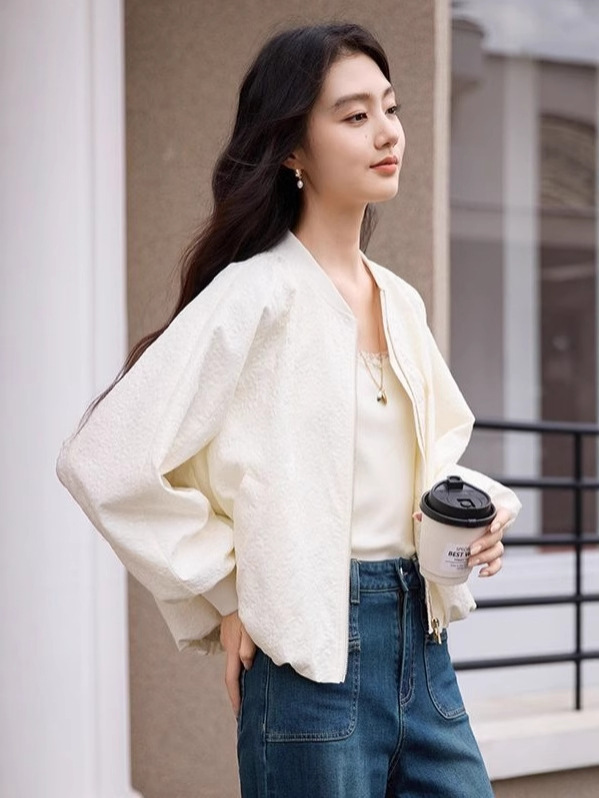 哥家商场同款女装2025秋季棒球服外套肌理感亮片小个子夹克上衣|undefined