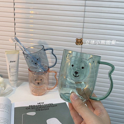 Creative User Small Bear Toothbrush Cup Acrylic Transparent Simple Style Children Student Couple Toothbrush Wash Basin Wholesale
