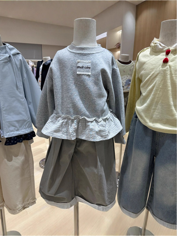 秋季2025新款女童韩版灰色卫衣牛仔裤套装|undefined