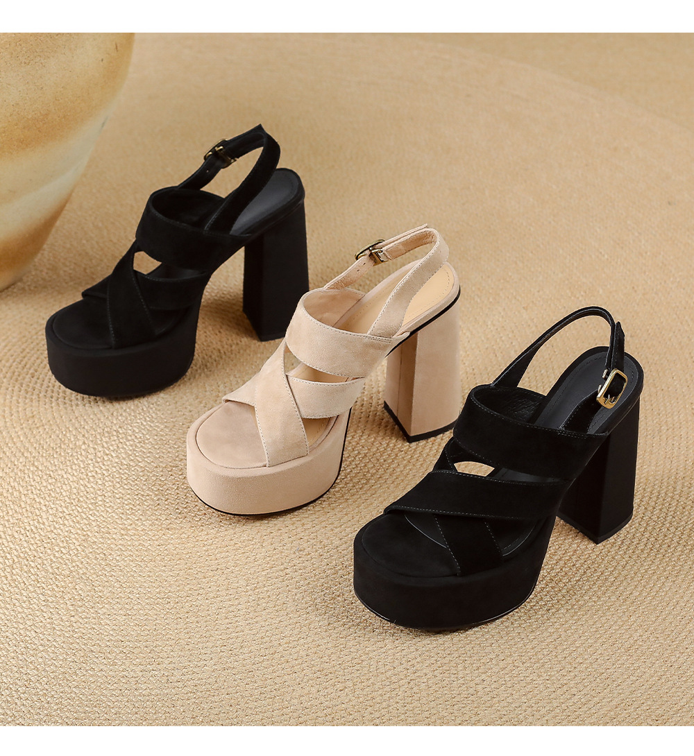 Sandal cao gót nữ hở mũi gót vuông 12 cm, quai ngang đế platform — màu đen, màu mơ chi tiết 17