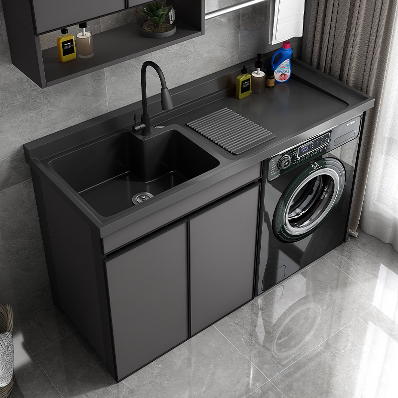 Lavadora socio integrado gabinete balcón lavabo mueble de baño lavabo mesa de lavado espacio lavadero de aluminio piscina piedra de cuarzo image 2