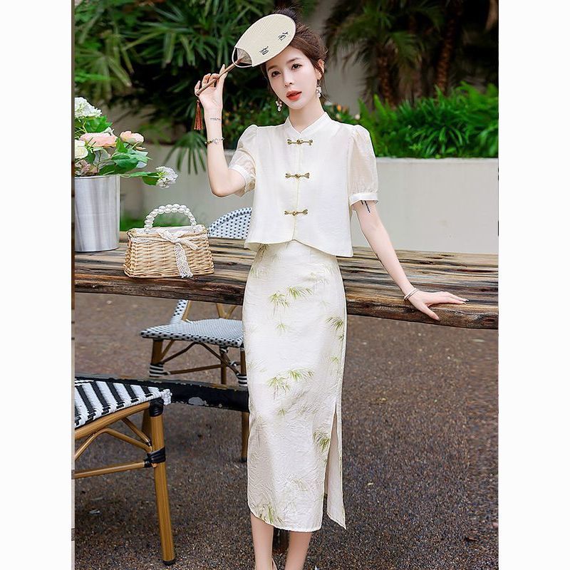 New Chinese Style National Style Buckle Top dress Two-piece Set 2025 Summer New Improved Cheongsam Suit Dress for Women