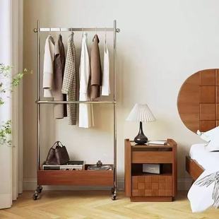 Middle Ancient High-grade Household Bedroom Hanger Solid Wood Stainless Steel Floor-standing Hanger for Clothes and Caps Mobile Storage Removable
