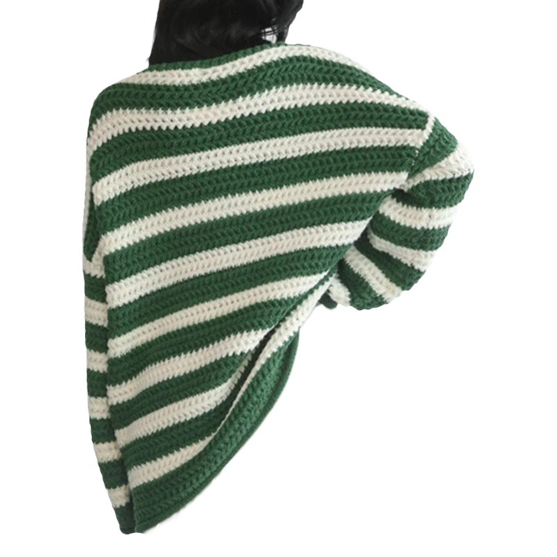 Europa y América transfronteriza Amazon Otoño e Invierno superior suelta fuera del cuello a rayas de manga larga Jersey de punto suéter casual para las mujeres