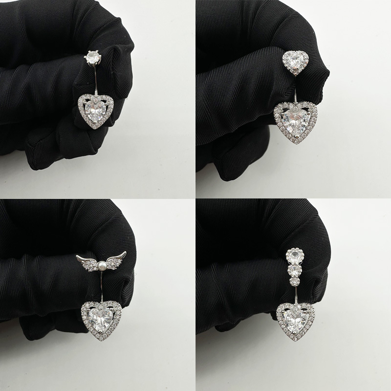 Piercing all'ombelico con cuore bianco e zirconi, gioielli di tendenza europea e americana, personalità transfrontaliera, ragazza sexy e hot_voghion.com