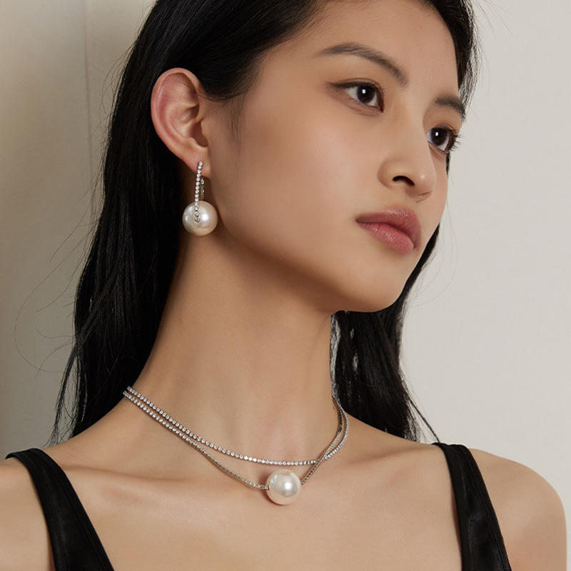 Shijia パールネックレスレディースニッチライトラグジュアリーデザインハイエンドファッション気質鎖骨チェーンネックレスセーターチェーンビーズチェーン|undefined