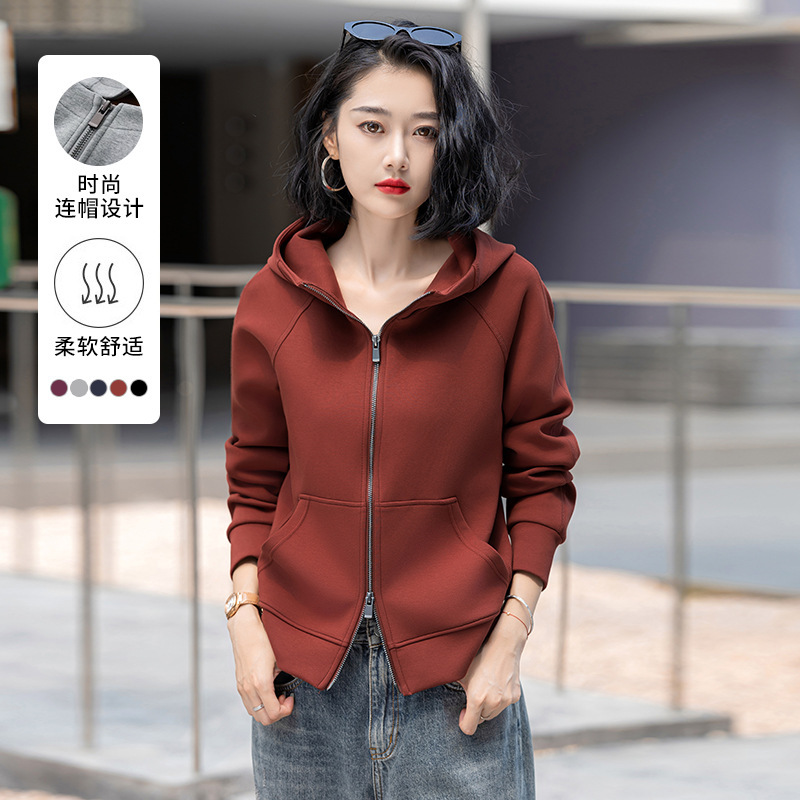 Fashion Hooded Sweater Jacket Women's Autumn and Winter New European-style Western-style Loose Casual Sports Double Zipper Cardigan Top Fashion Hooded Sweater Jacket Women's Autumn and Winter New European-style Western-style Loose Casual Sports Double Zipper Cardigan Top