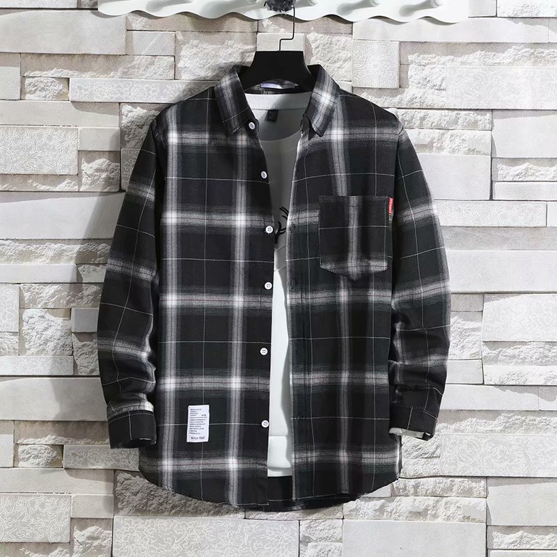 Men's Long Sleeve Grid Shirt, Korean Style Loose Trendy Cool Oversized Student Jacket Spring and Summer New Arrival Men's Top
