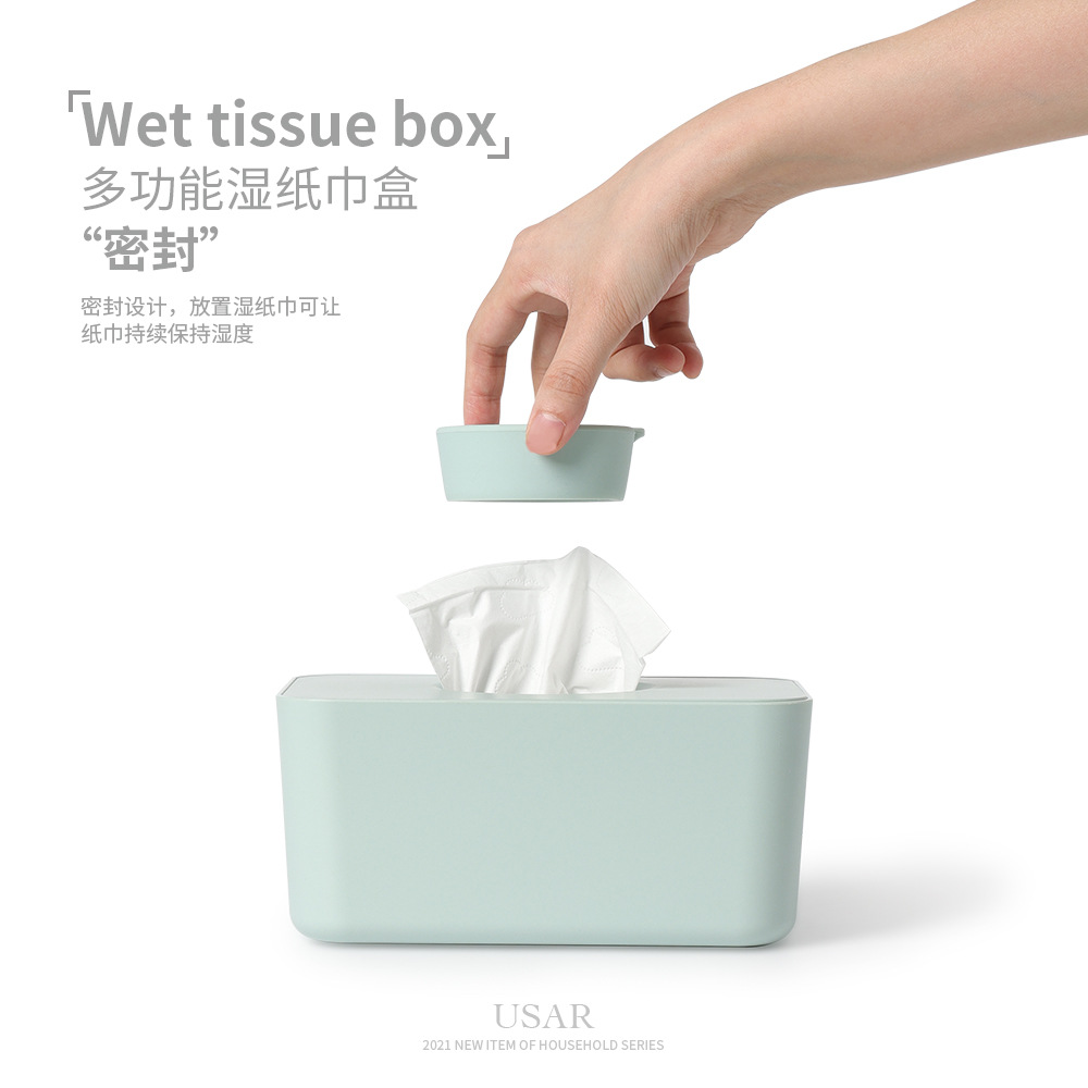 Caja de pañuelos hidratante de silicona sellada máscara de tejido húmedo caja con tapa sala de estar simple caja de pañuelos decorativos logotipo fijo
