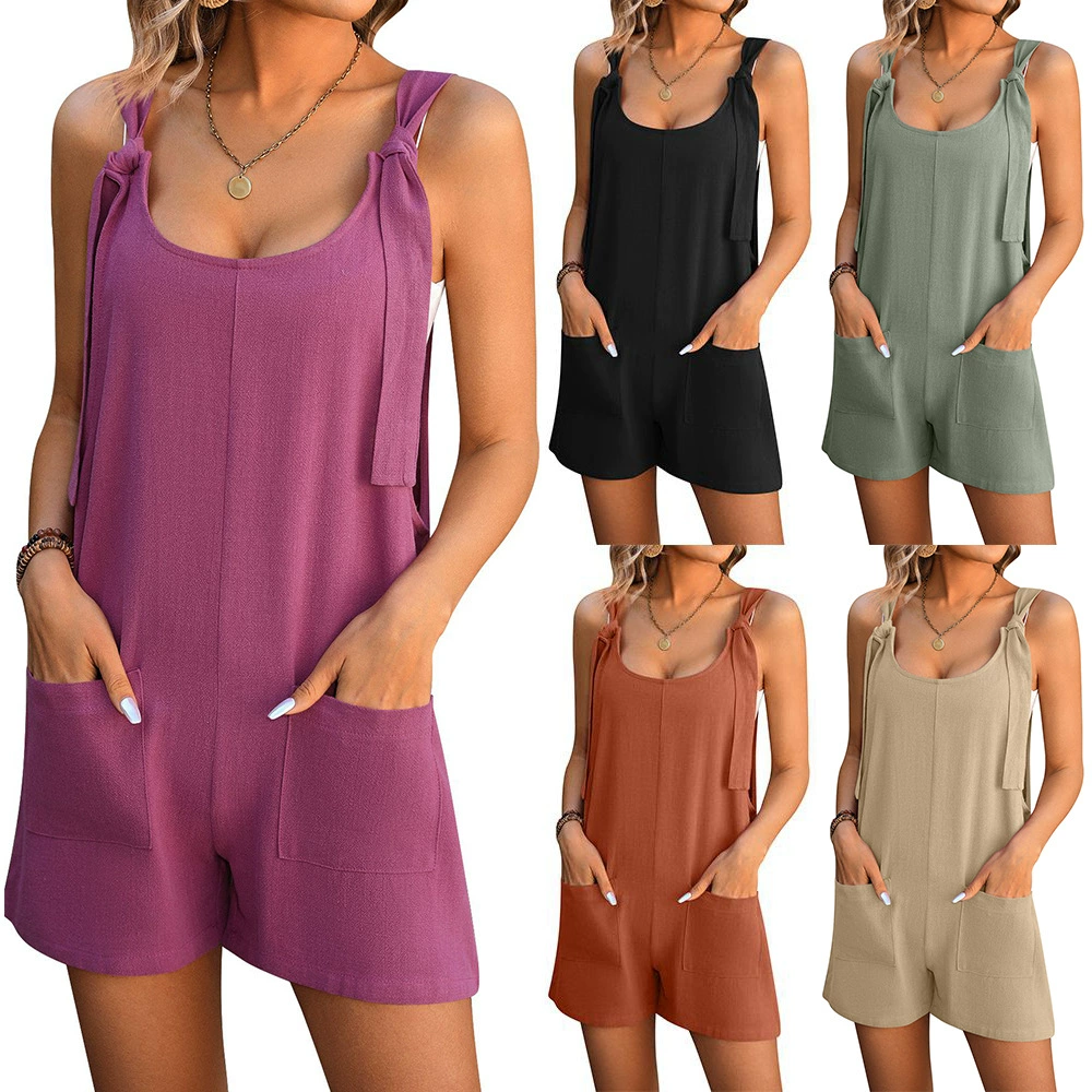 Трансграничные 2024 европейские и американские женщины амазонка лето повседневная мода подтяжки шорты комбинезон брюки для женщин