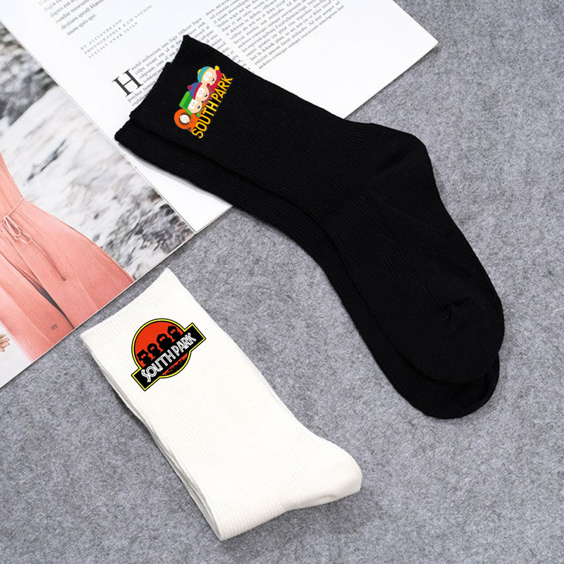 South Park South Park Black and White Socks Spring and Summer Breathable Cartoon Printed Cotton Socks Fashion for Male and Female Students