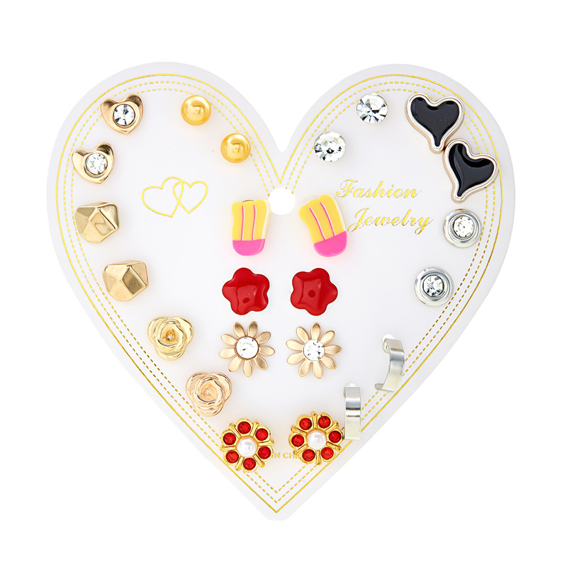 Inlay Design 1 Set Simple Style Classic Style Heart Shape Inlay Alloy Rhinestones Ear Studs