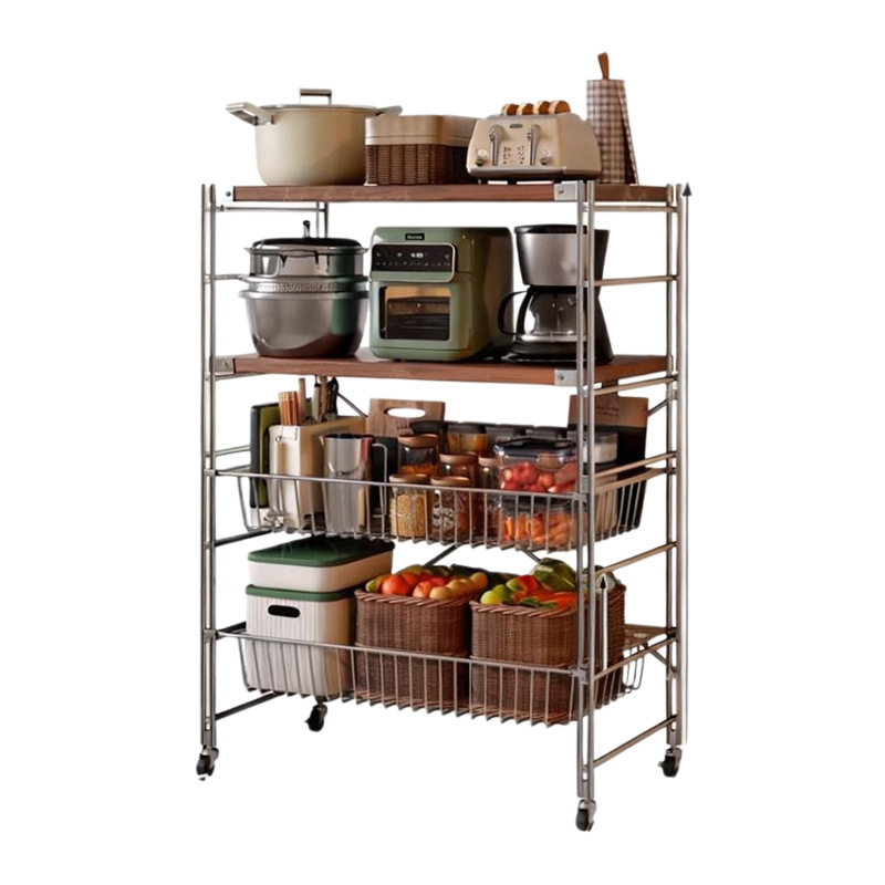 Rack de almacenamiento de cocina tipo extracción multicapa de suelo rack de verduras móvil carro pequeño rack de almacenamiento multifuncional horno de microondas
