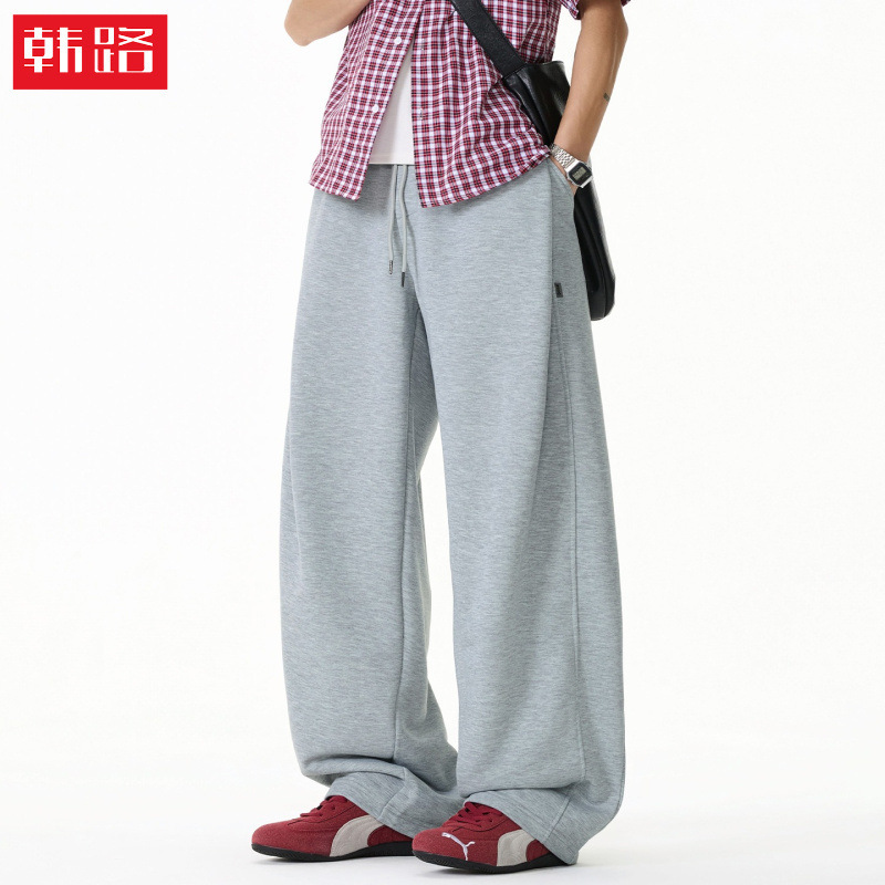 American Retro Sports Sweatpants Spring Season Split Patchwork Cleanfit Drapey Loose Straight Casual Long Pants Q