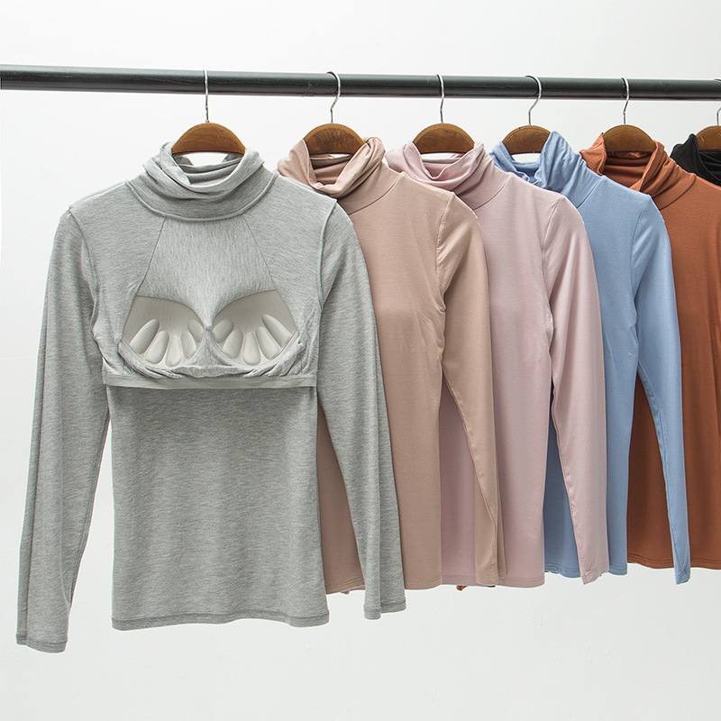 Dropshipping Autumn and Winter Modal with Chest Pads, High Collar, Long Sleeves, Chest Pads, One-Piece Autumn Clothes, Home Pajamas, Base Intimates