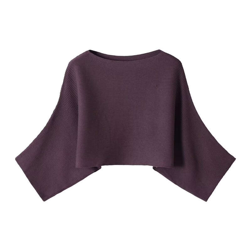 Myst&Za Cross-Border Women's New Fashion Product, Elegant and Simple Long-Sleeved One-Line Collar Short Cape Knit Sweater 2756044