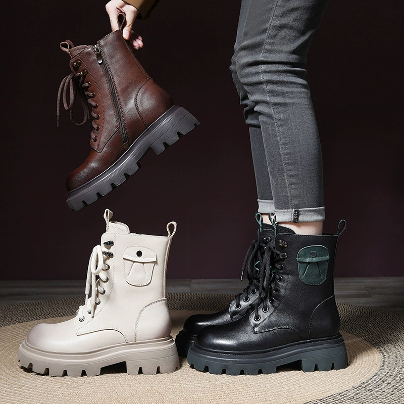 Martens, теплые демисезонные кожаные полусапожки на платформе для отдыха, из коровьей кожи