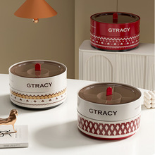 旋转糖果盒费尔岛干果盘客厅家用密封轻奢零食收纳盒过年瓜子果盘