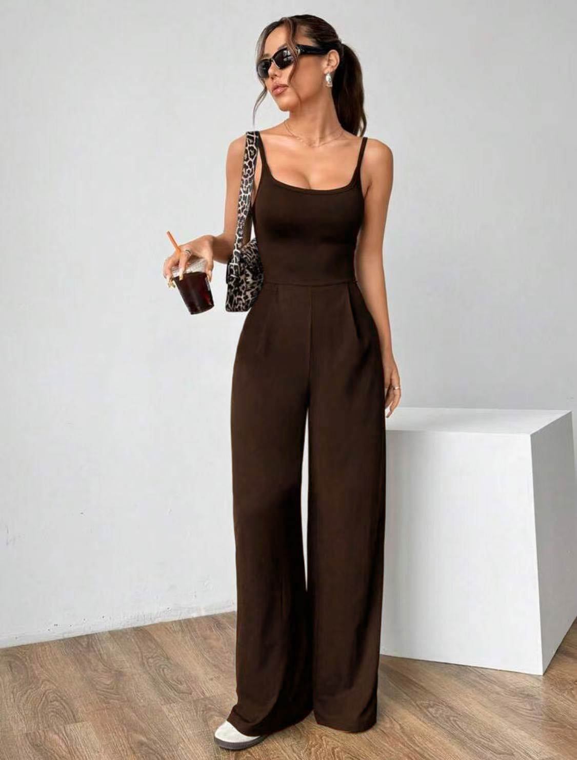 G25J090-2025 Europa y América de alta gama ropa de mujer de color sólido de moda micropantalones largos con colchón de espalda descubierta monje casual para mujeres
