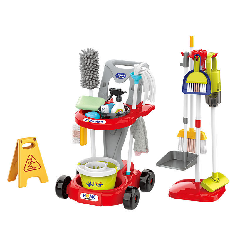 Los niños transfronterizos juegan la limpieza de la casa de limpieza juguetes simulación electrodomésticos barrido aspiradora limpieza carro herramienta traje