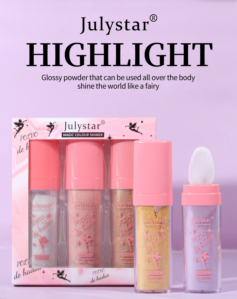 Cross-border Fairy Highlighter Pat Powder Set: Natural, three-dimensional, brightening face, contouring body, Highlighter powder, Highlighter stick Specification drawing