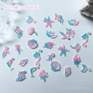 Blue Pink Ocean series nail accessories mixed two-color luminous dolphin mermaid nail accessories material package