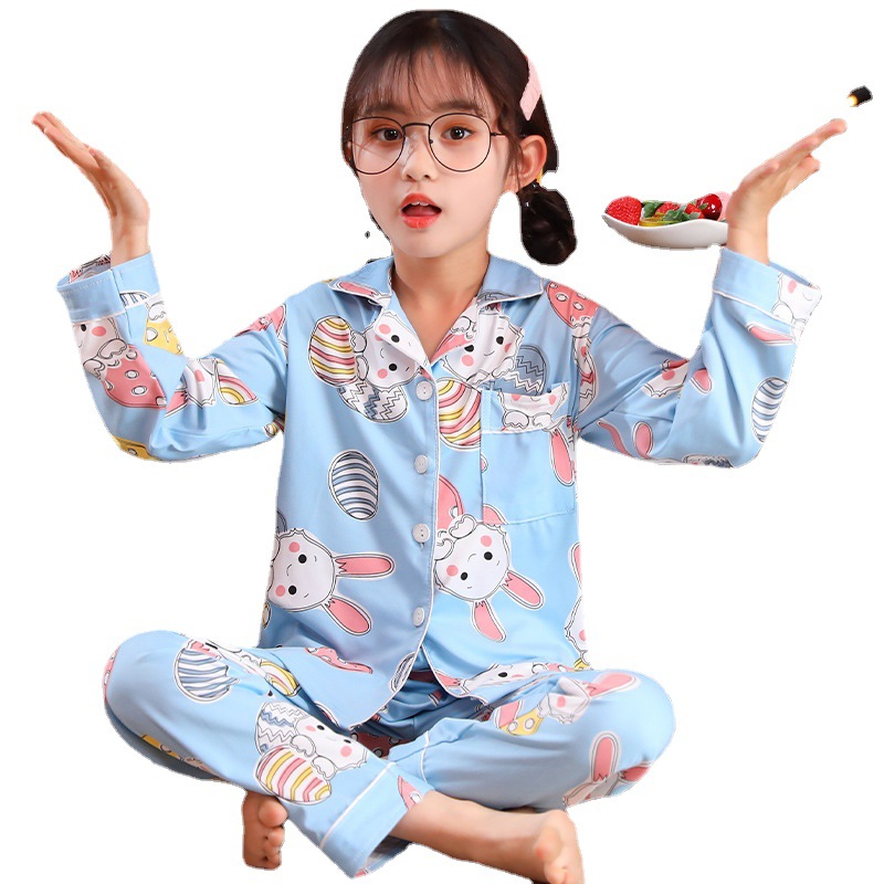 Primavera y otoño padre-hijo mamá niños pijamas niñas lindo dibujos animados solapa cardigan madre e hija suelta delgada homewear