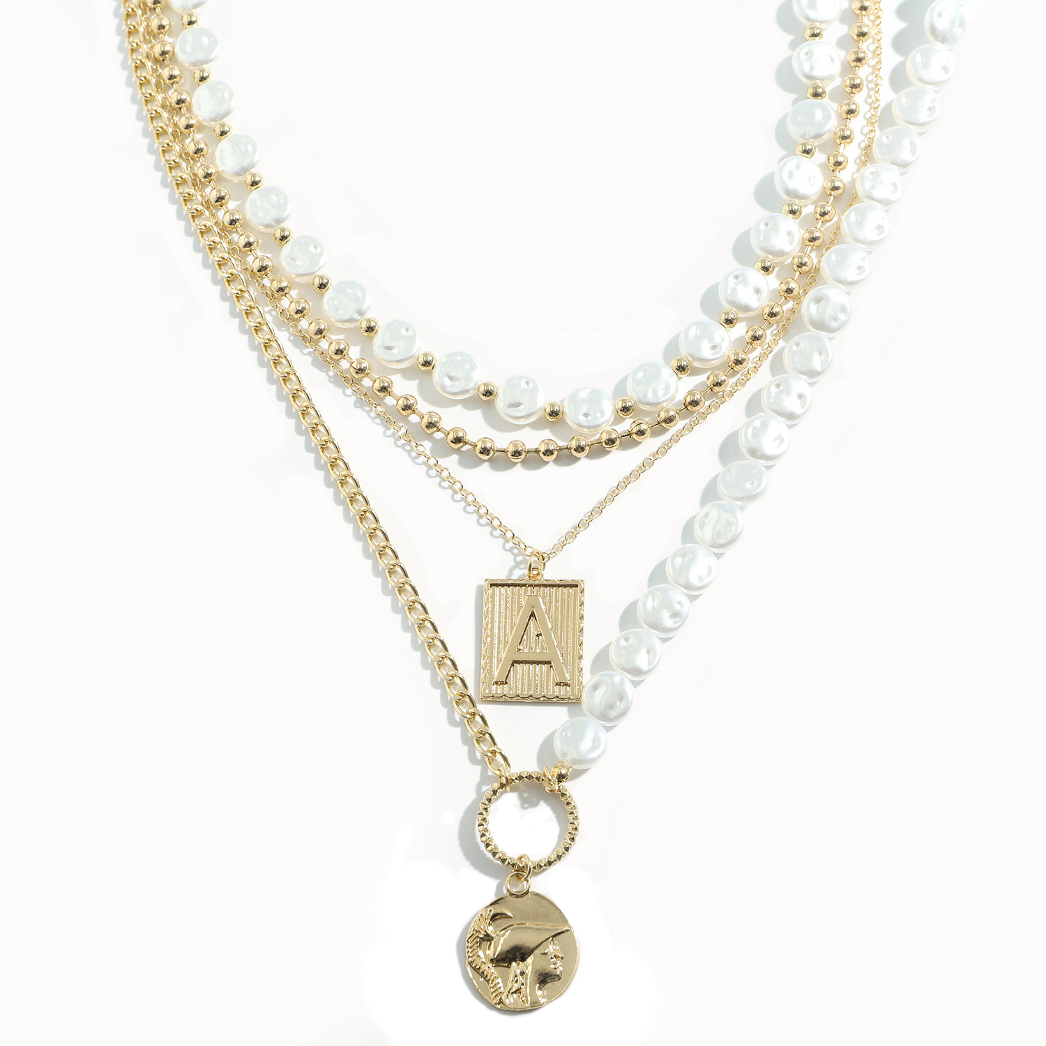 Retro Mix Square Brand Pendant Pearl Necklace display picture 18