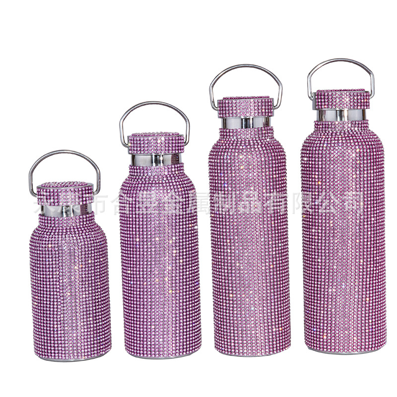 Taza de vacío de acero inoxidable 304 de diamante transfronterizo con cadena trasera Copa de agua de diamante Taobao TikTok regalo en vivo moda