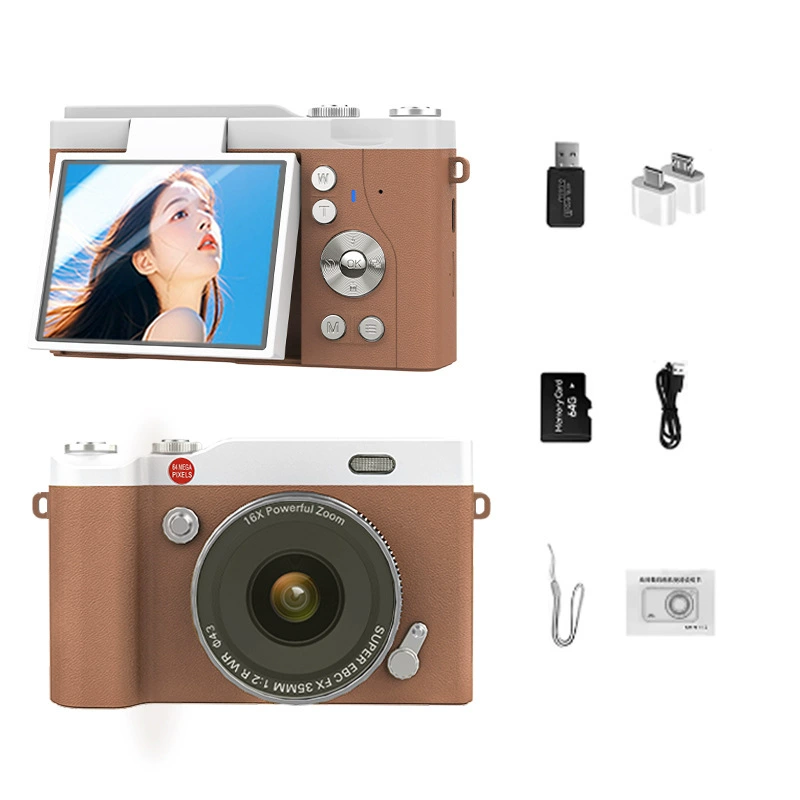 Фотоаппарат Flip-Screen CCD цифровой, 4K видео, автофокус AF, ретро-портативный дизайн