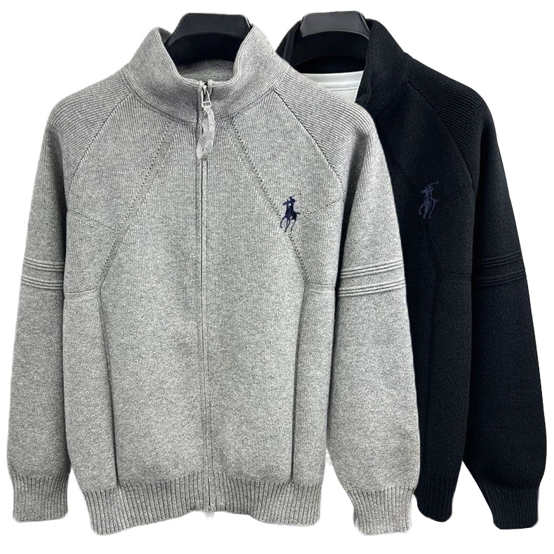 Explosiones transfronterizas de tamaño europeo de tamaño grande marca de equitación doble cremallera suéter cardigán hombre chaqueta camiseta de punto fábrica de negocios al por mayor