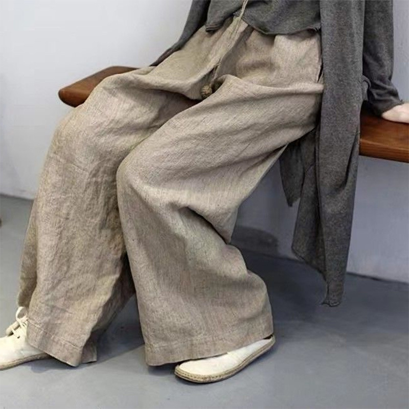 Bargain~ Counter Surplus Vintage Linen Wide-Leg Pants for Women, Plus Size, Loose Drape, Slimming, Casual Cotton-Linen Dad Pants