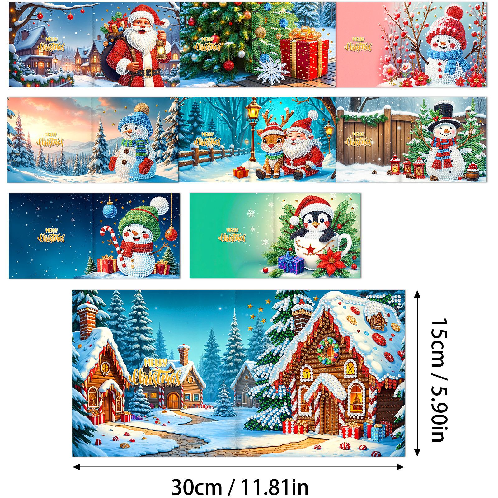 Explosiones transfronterizas de Navidad multiserie de tarjetas de felicitación puntuales hechas a mano 9 conjuntos de sobre de diamante 6 conjuntos de dibujos animados