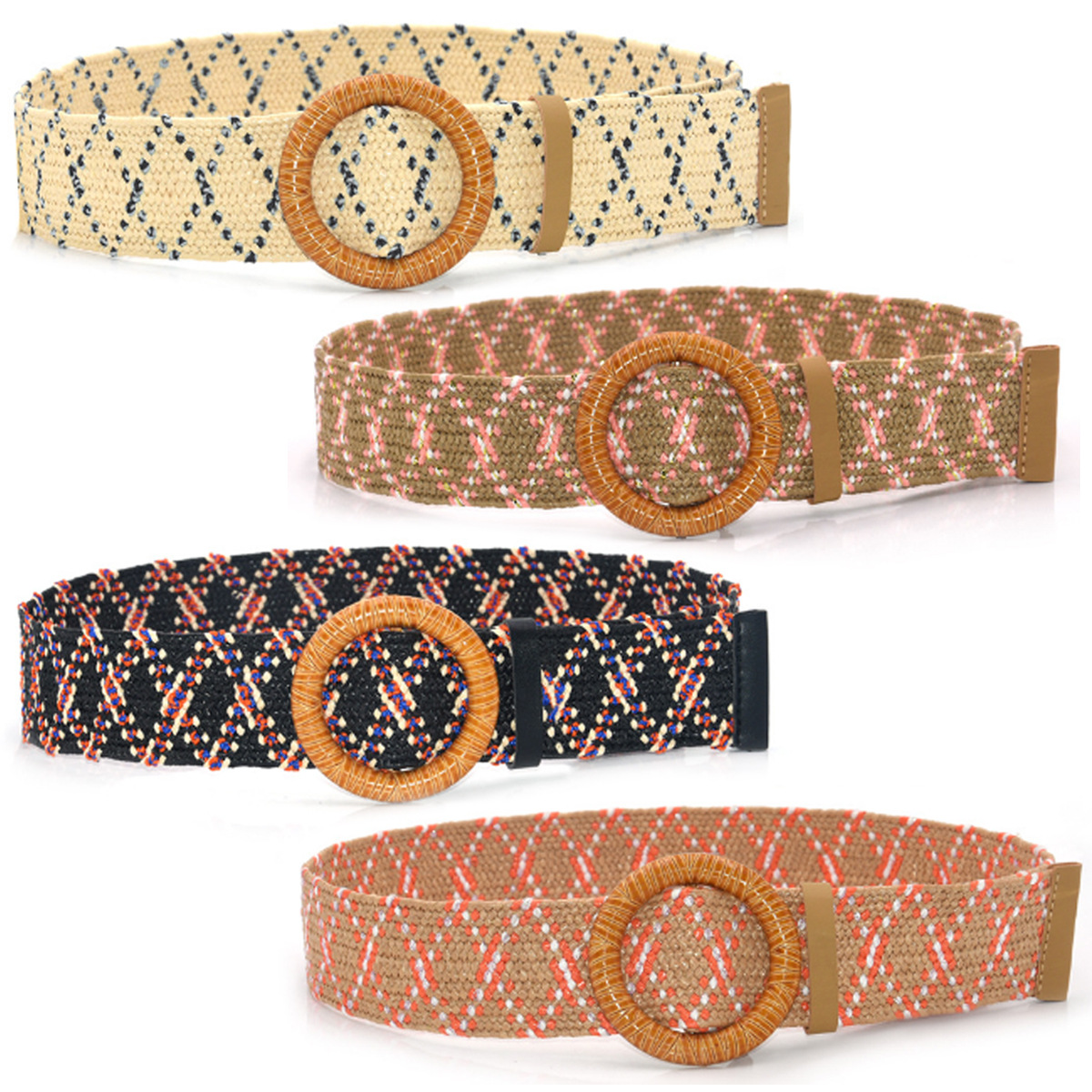 Cinturón Ancho de Tejido de Lino para Mujer, con Hebilla de Madera, Estilo Bohemio