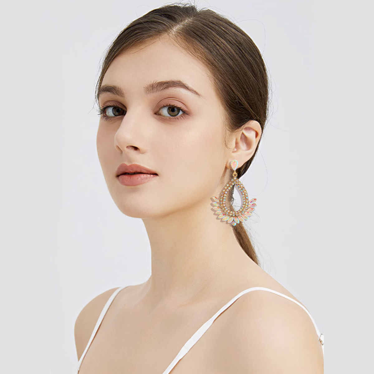 16g Weight Alloy Ear Needle Material Zircon Inlay Material Drop Earrings Classification 1 Pair Quantity Holiday, Daily Occasion Alloy Material Water Droplets Pattern Spring&Summer Season Women's Gender Inlay Design Vacation, Simple Style Style 1 Pair Vacation Simple Style Water Droplets Inlay Alloy Zircon Drop Earrings 4