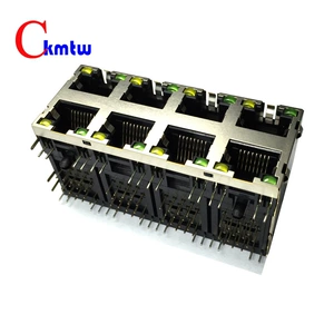 [网口插座RJ45-8P8C 2*4P H=31.23弯插 带屏蔽 带灯 带弹片 香茹脚]