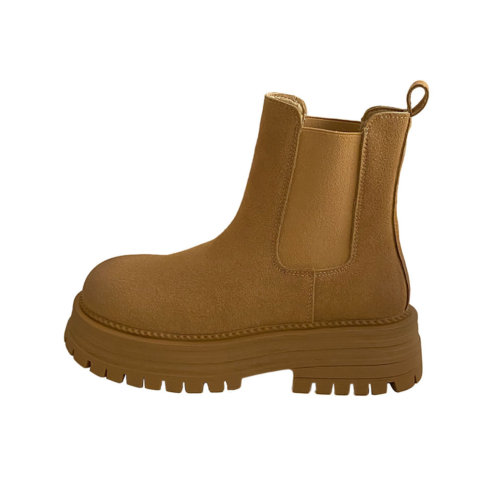 Retro all-in-one platform booties Women's new ankle boots with thick heel elastic sanded leather boots_voghion.com