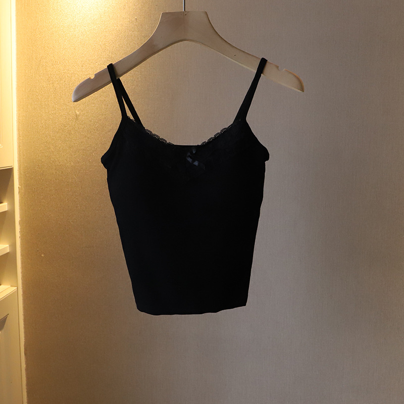 98g Weight Cotton, Spandex Fabric Type Short Top Length Camisole Tops Type Holiday, Daily Occasion Strap Neckline Slim Fit Type Solid Color Pattern Summer, Spring Season Women's Gender Lace Design Casual, Elegant Style Wholesale Women's Casual Elegant Solid Color Lace Tank Tops 7