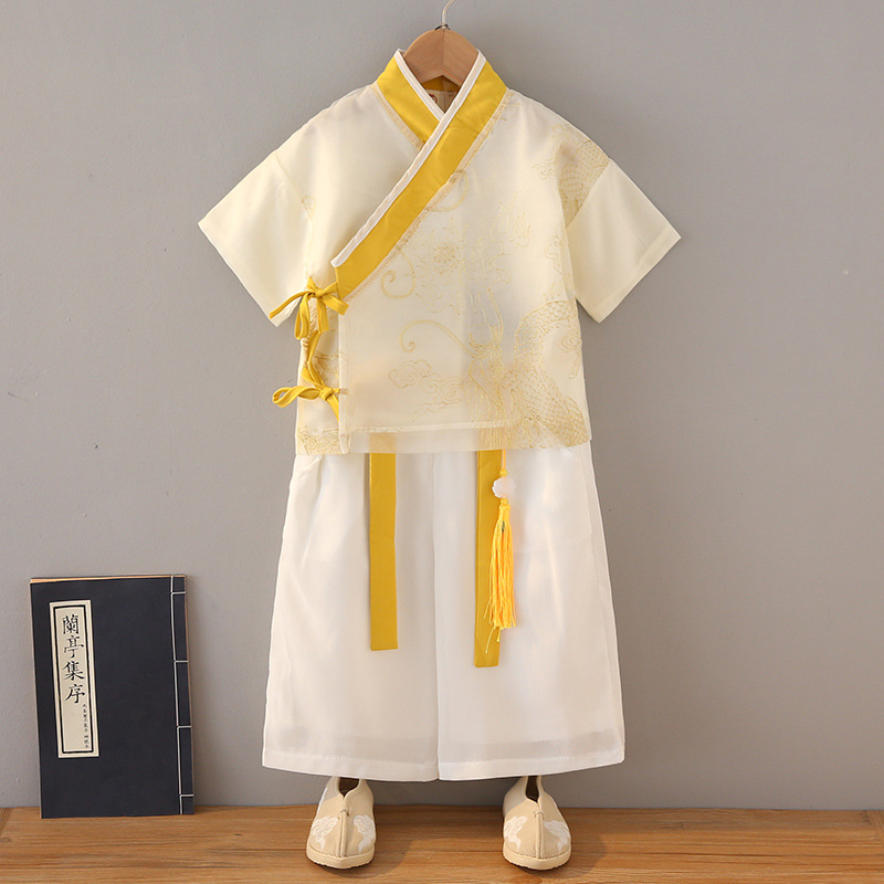 漢服男童2024新款夏季古風帥氣夏季兒童中式國學服小男孩高端古裝