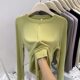 European Soft Waxy Mask T-shirt Women's Slim-fit Elastic Simple Top Autumn 2024 Korean-style Long-sleeved Inner Base Shirt