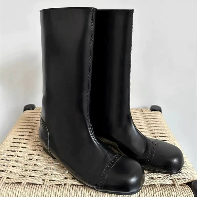 Женские ботинки из воловьей кожи, осень/зима 2023, новые кожаные ботинки Martin со средней бочкой в британском стиле на плоской подошве и низком каблуке