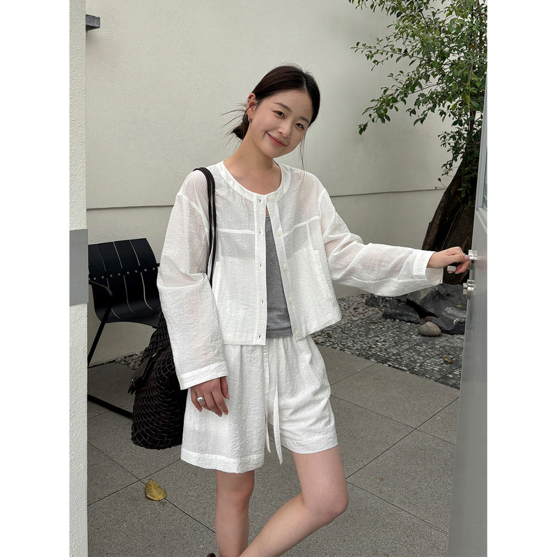 Tg Spring/Summer Highlight: Breathable Long-Sleeve Cardigan + Loose Shorts Lightweight Two-Piece Set 2026 New Model 26503 Tg Spring/Summer Highlight: Breathable Long-Sleeve Cardigan + Loose Shorts Lightweight Two-Piece Set 2026 New Model 26503