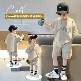 男童美式街头套装2023夏季新款中大童款式嘻哈卫衣五分短裤两件套