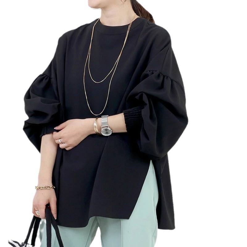 Autumn Japanese small design long-sleeve with a round collar