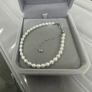 Zhuji Pearl 4-5mm Strong Light Natural Freshwater Pearl Bracelet Rice-Shaped Pearl S925 Silver Pull Tail Chain