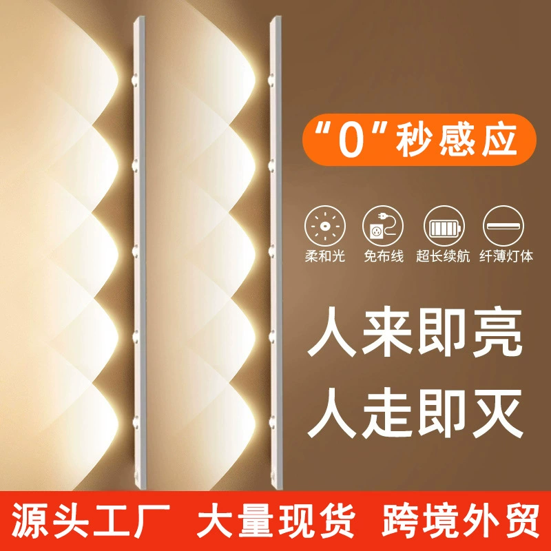 Умный светодиодный светильник с датчиком движения, ультратонкая лента-подсветка «кошачий глаз», перезаряжаемая, самоклеящаяся, для шкафа, винного шкафа, тумбы, трансграничная продажа