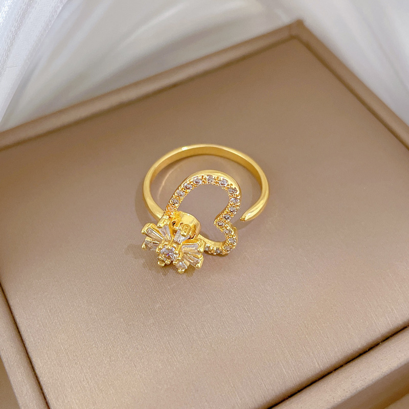 Rotating Flower Zircon Ring Personalized Adjustable Couple Ring_voghion.com