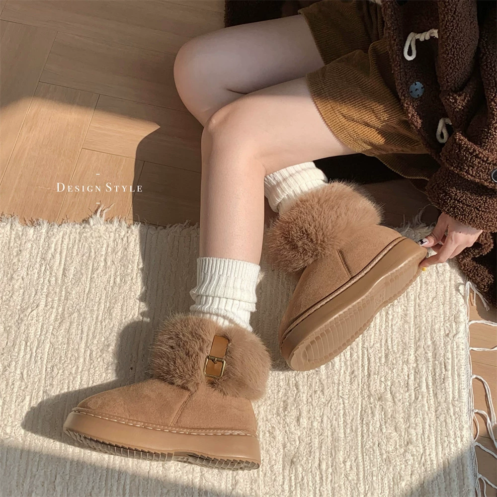 Женские модные осенне-зимние повседневные сапоги-дутики на мягкой толстой подошве, новинка 2025 года, высококачественные плюшевые сапоги с открытым носком, хлопковые, в стиле Ins